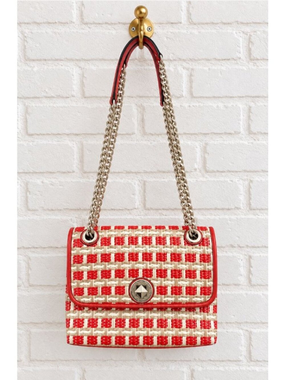 Kate Spade Natalia Straw Small Flap Shoulder Bag Multicolor Orange Tan Prep Chic